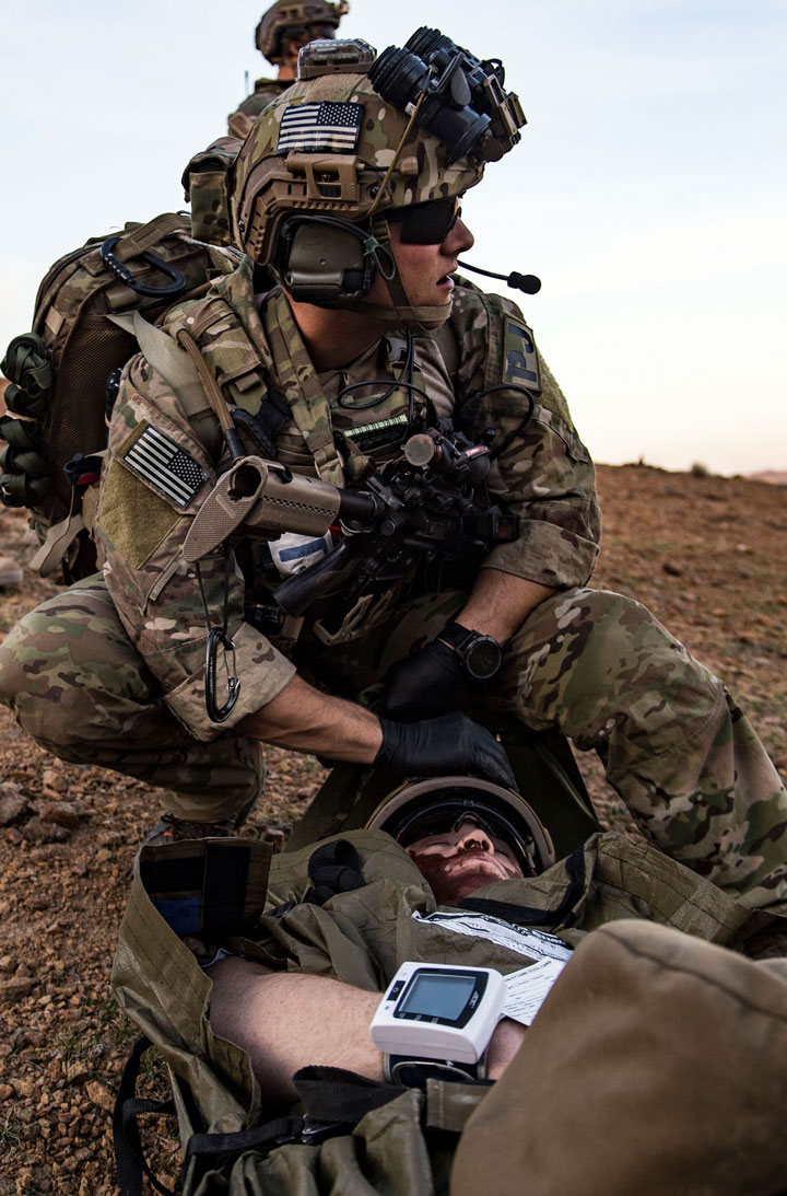 Pararescueman waiting for transport